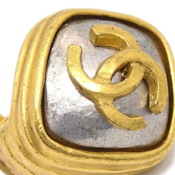 Chanel Rhombus Stone Earrings Clip-On Gold 97A - Picture 2 of 4